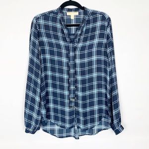 MICHAEL Michael Kors Sheer Plaid Tie Blouse
